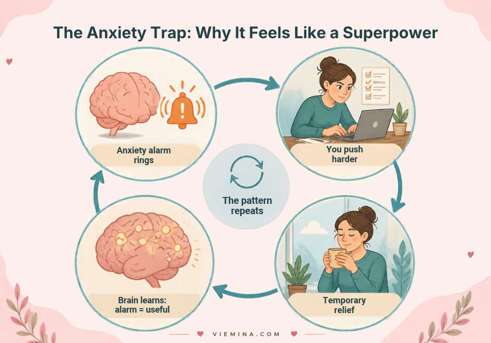 12 Signs of High Functioning Anxiety Hiding as Success - Infographic The Anxiety Trap cycle viemina Infographic The Anxiety Trap cycle viemina